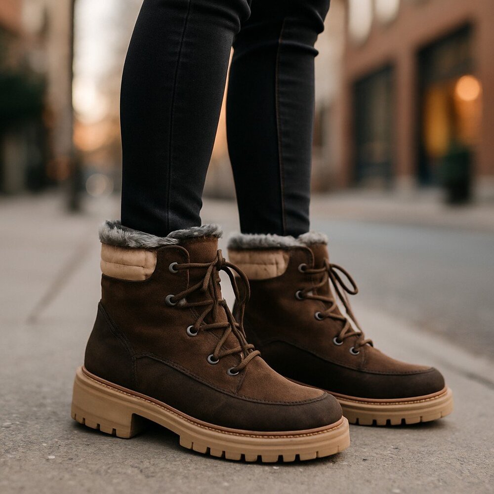 NEW enjoiya chunky lug sole suede Leather  lace up boot Y2K Brown